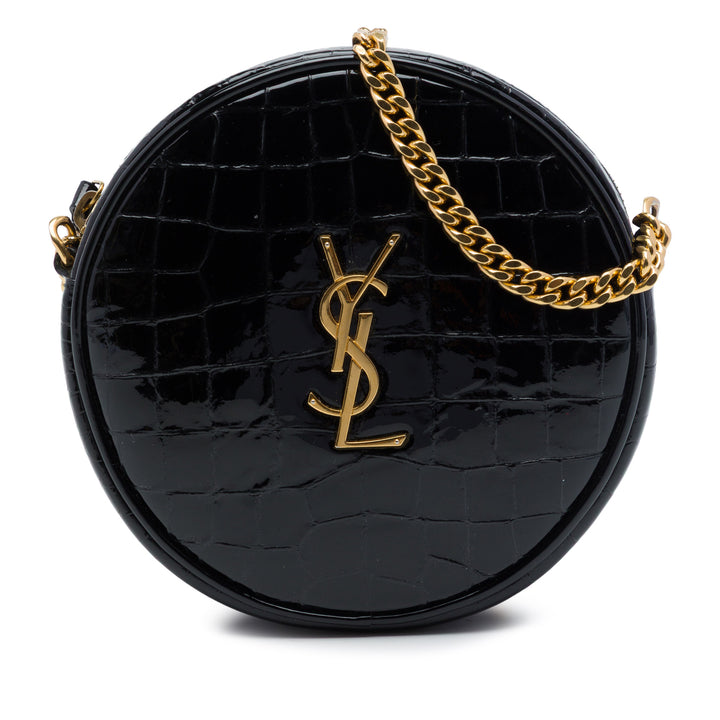 Saint Laurent Croc embossé Rond Vinyle Sac caméra Noir – vue principale – GABY PARIS