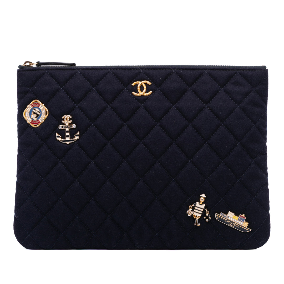 Paris Hamburg Medium Quilted Wool Coco Sailor Charms O Case Clutch Blue - Gaby Paris
