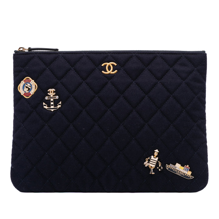 Paris Hamburg Medium Quilted Wool Coco Sailor Charms O Case Clutch Blue - Gaby Paris