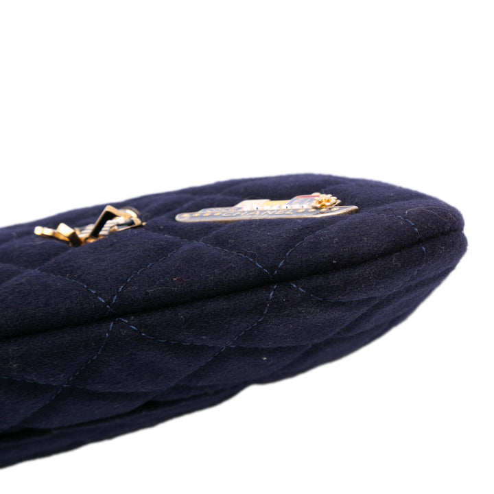 Paris Hamburg Medium Quilted Wool Coco Sailor Charms O Case Clutch Blue - Gaby Paris