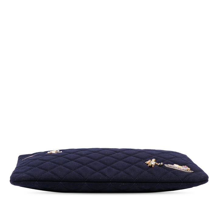 Paris Hamburg Medium Quilted Wool Coco Sailor Charms O Case Clutch Blue - Gaby Paris