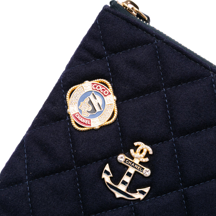 Paris Hamburg Medium Quilted Wool Coco Sailor Charms O Case Clutch Blue - Gaby Paris