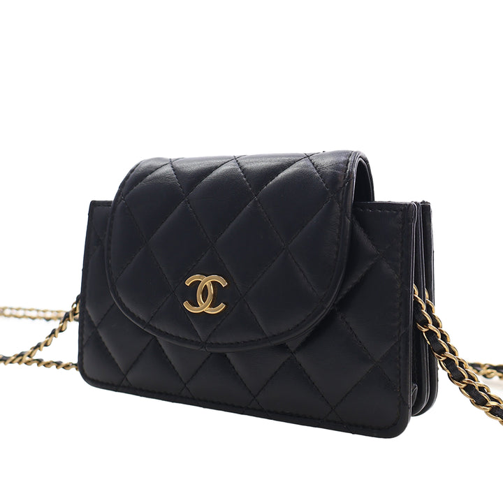Chanel CC Matelassé Étui téléphone avec chaîne Mini Cuir d'agneau Noir