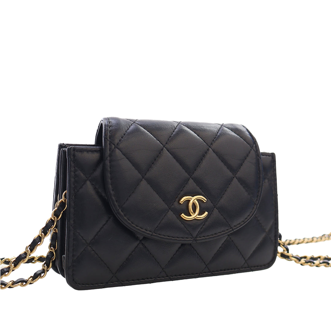Chanel CC Matelassé Étui téléphone avec chaîne Mini Cuir d'agneau Noir