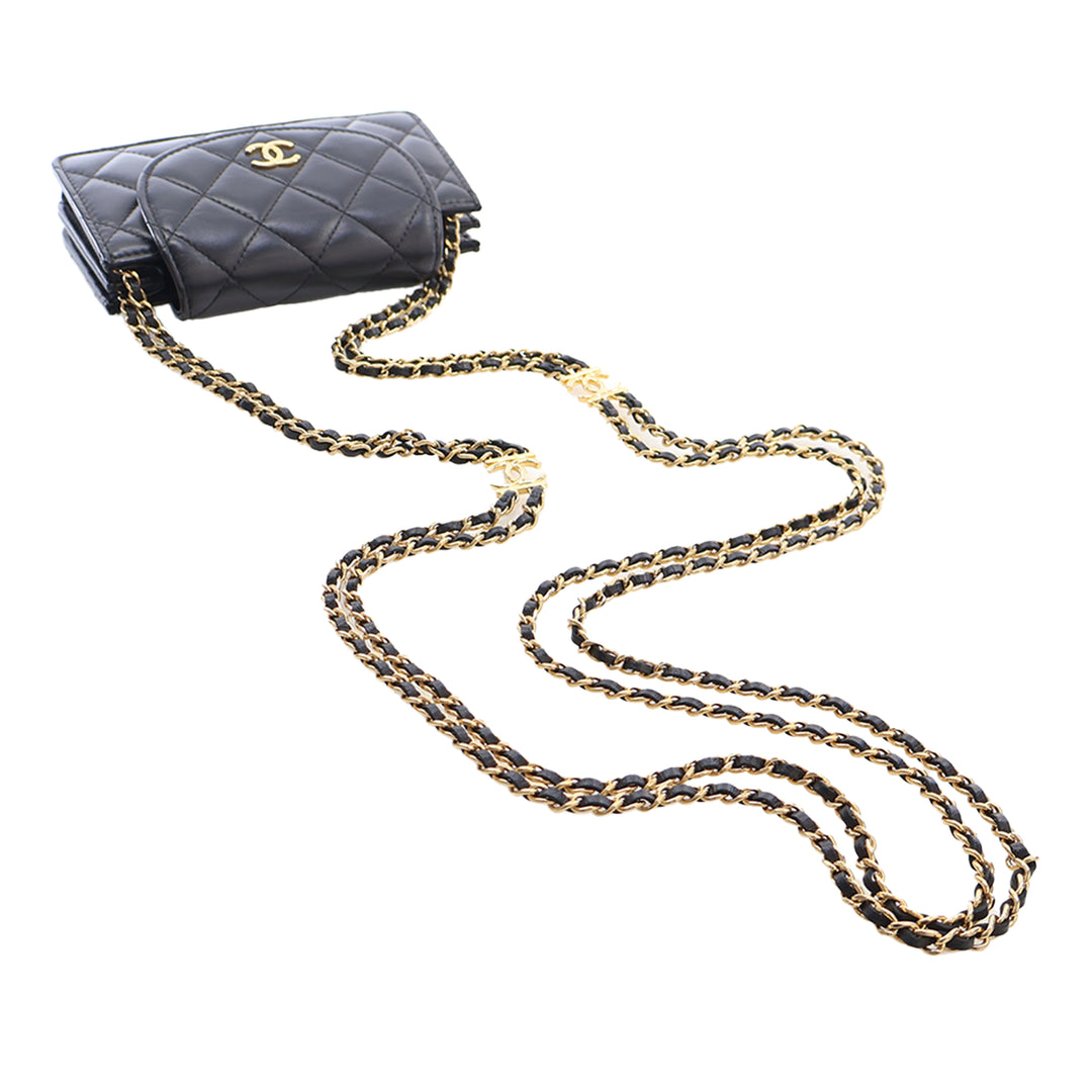 Chanel CC Matelassé Étui téléphone avec chaîne Mini Cuir d'agneau Noir