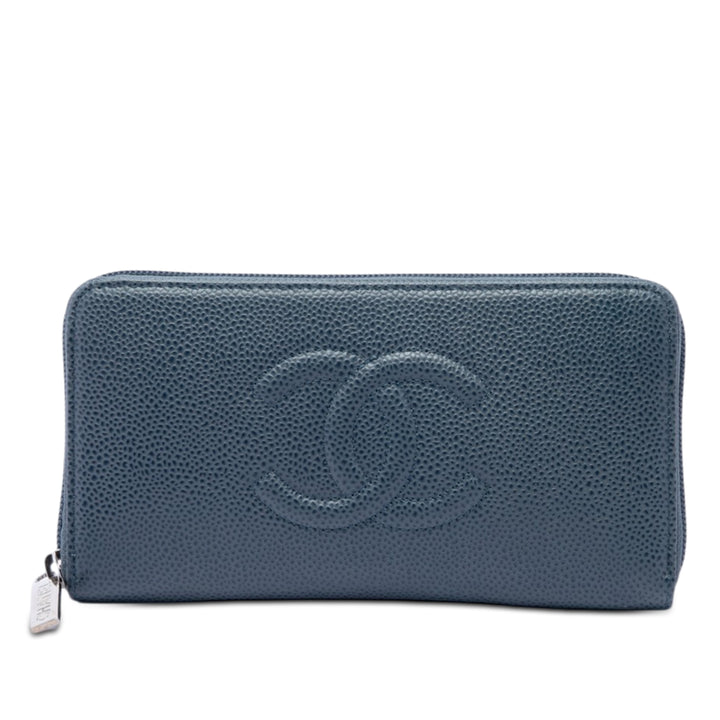 CC Portefeuille long zippé Cuir caviar Bleu