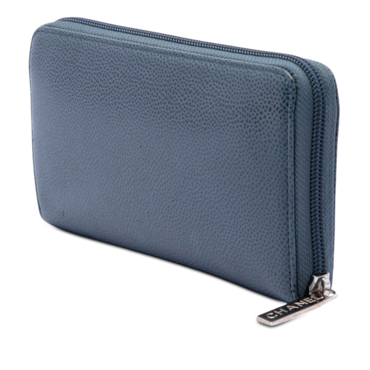 CC Portefeuille long zippé Cuir caviar Bleu