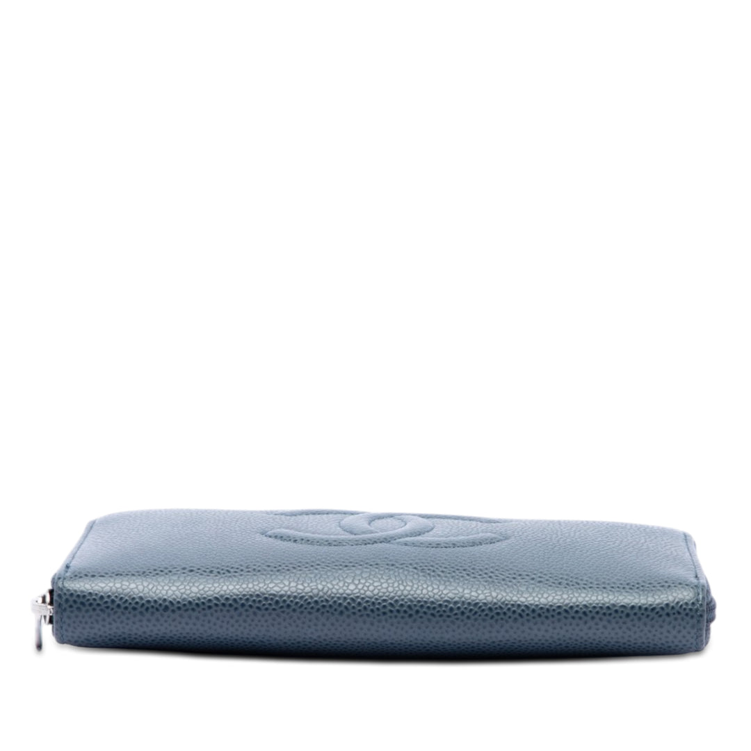 CC Portefeuille long zippé Cuir caviar Bleu