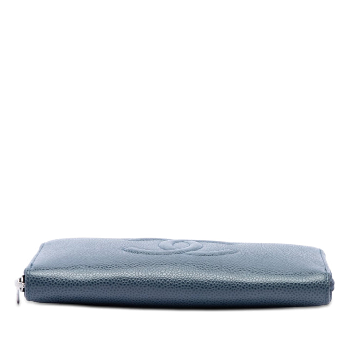 CC Portefeuille long zippé Cuir caviar Bleu
