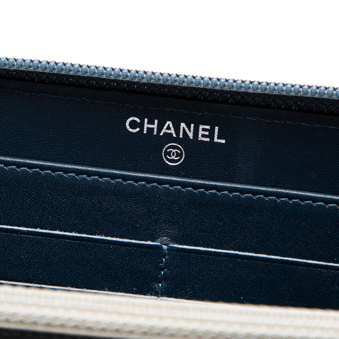 CC Portefeuille long zippé Cuir caviar Bleu