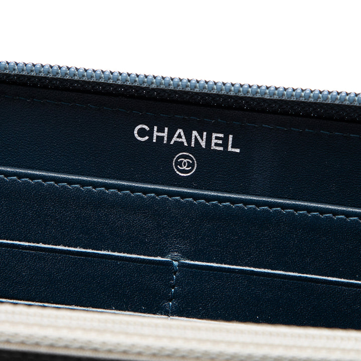 CC Portefeuille long zippé Cuir caviar Bleu