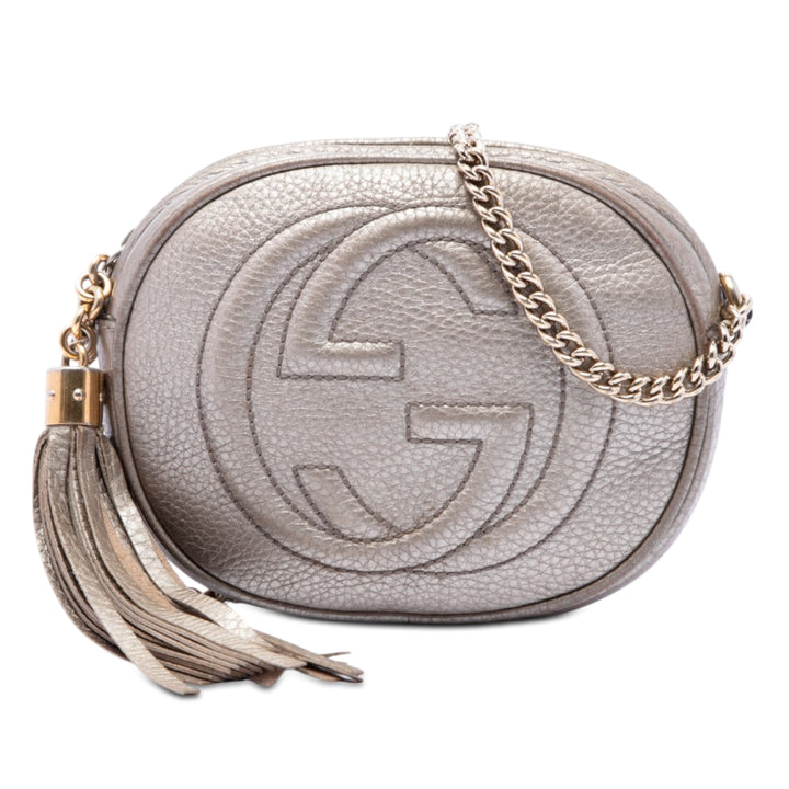 Gucci Mini Metallic Pebbled Cuir de veau Soho Chain Sac porté croisé
