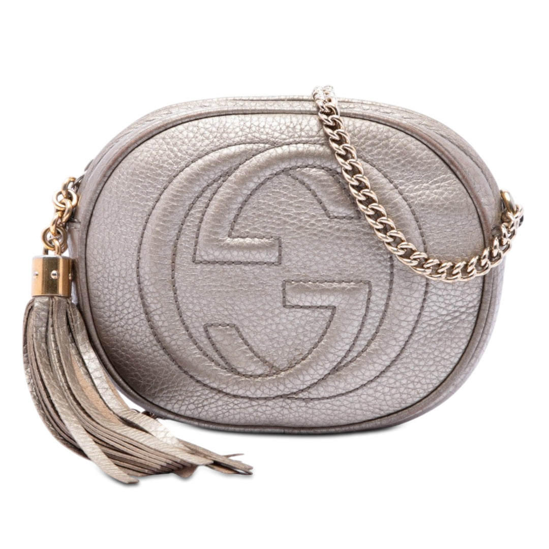 Gucci Métallisé Soho Chaîne Sac Mini Cuir de veau Doré – vue principale – GABY PARIS