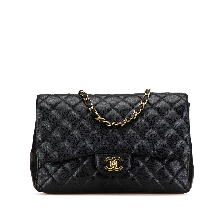 Jumbo Classic Caviar Single Flap Black - Gaby Paris