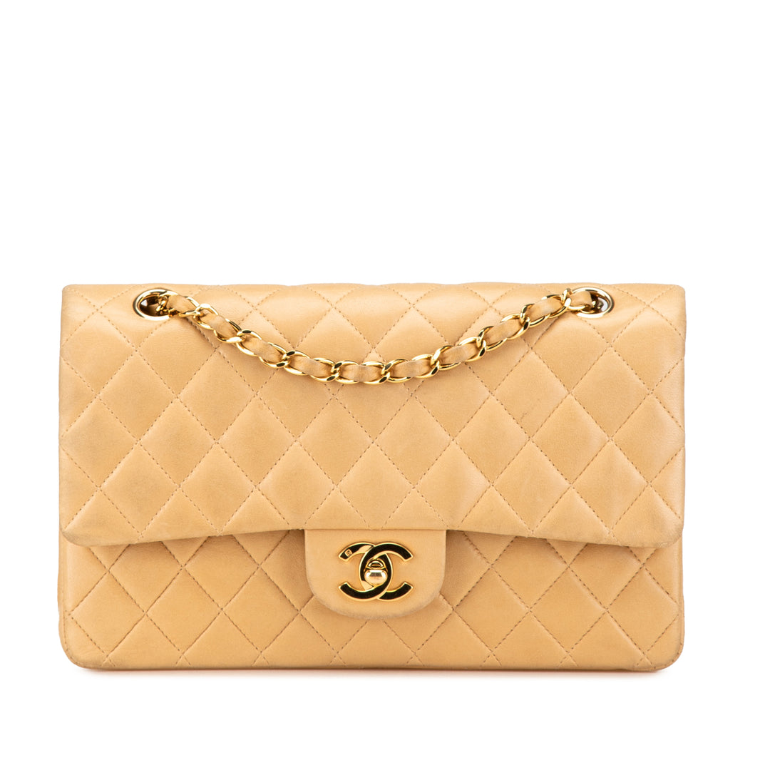 Medium Classic Lambskin Double Flap Brown - Gaby Paris