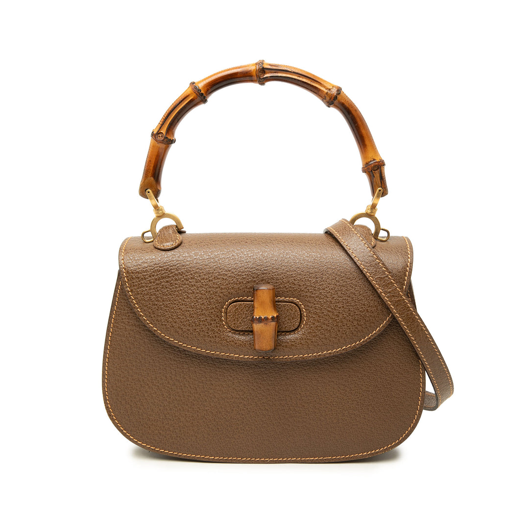 Gucci Sac à main grainé Bamboo Night Petit Cuir de veau grainé Marron – vue principale – GABY PARIS