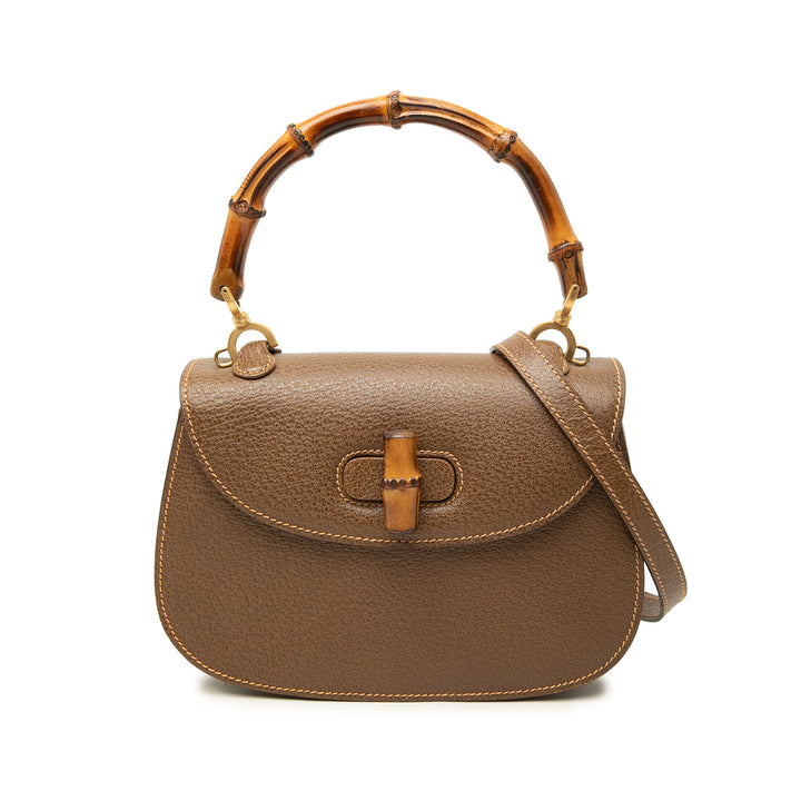 Gucci Sac à main grainé Bamboo Night Petit Cuir de veau grainé Marron – vue principale – GABY PARIS