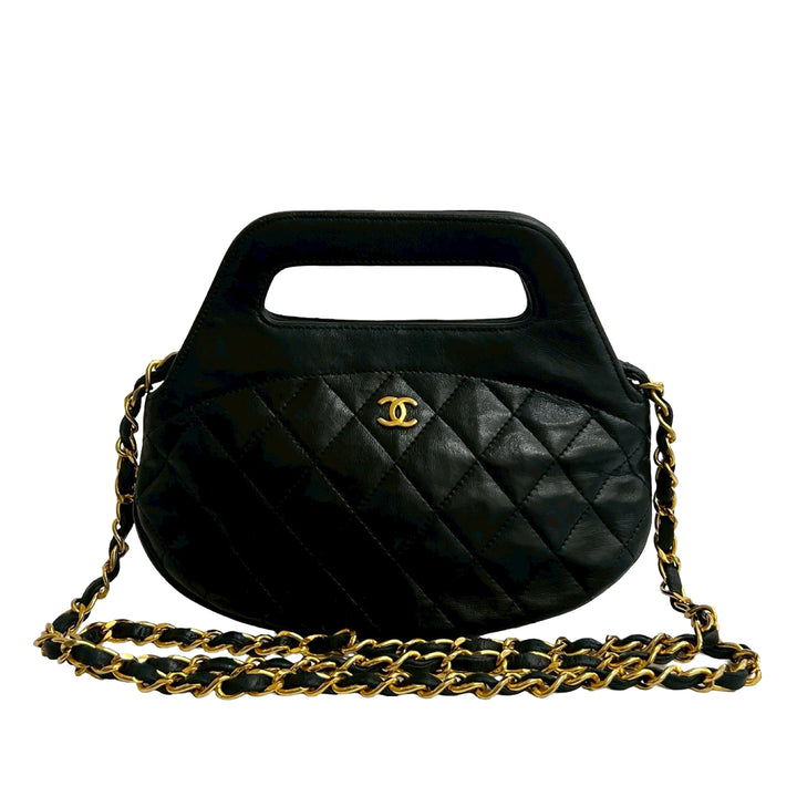 Chanel Sac à main CC Matelassé Rond structuré Cuir d'agneau Noir – vue principale – GABY PARIS