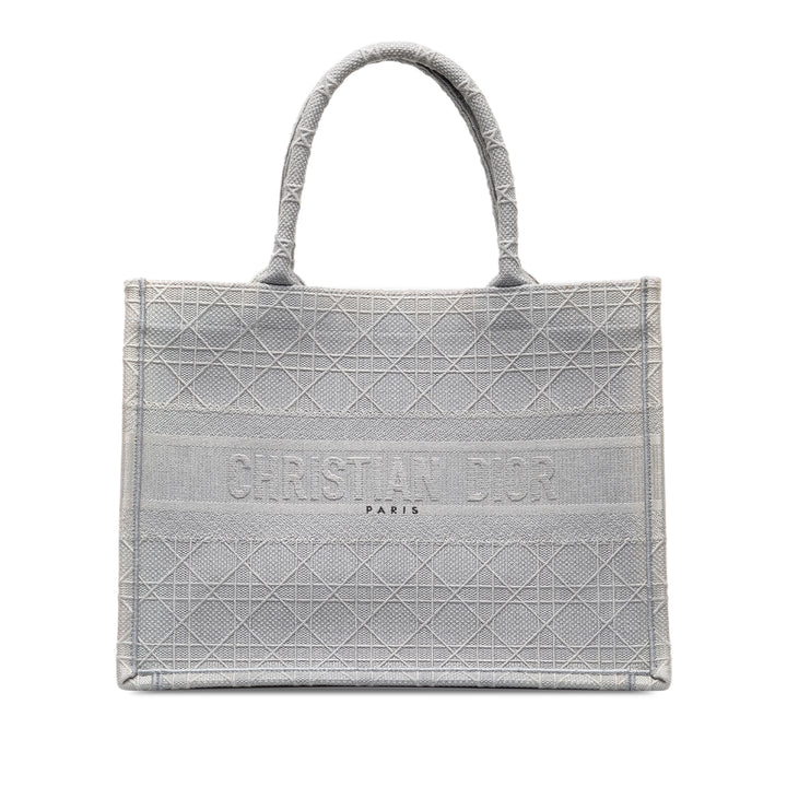 Dior Medium Cannage Embroidered Book Cabas Gris