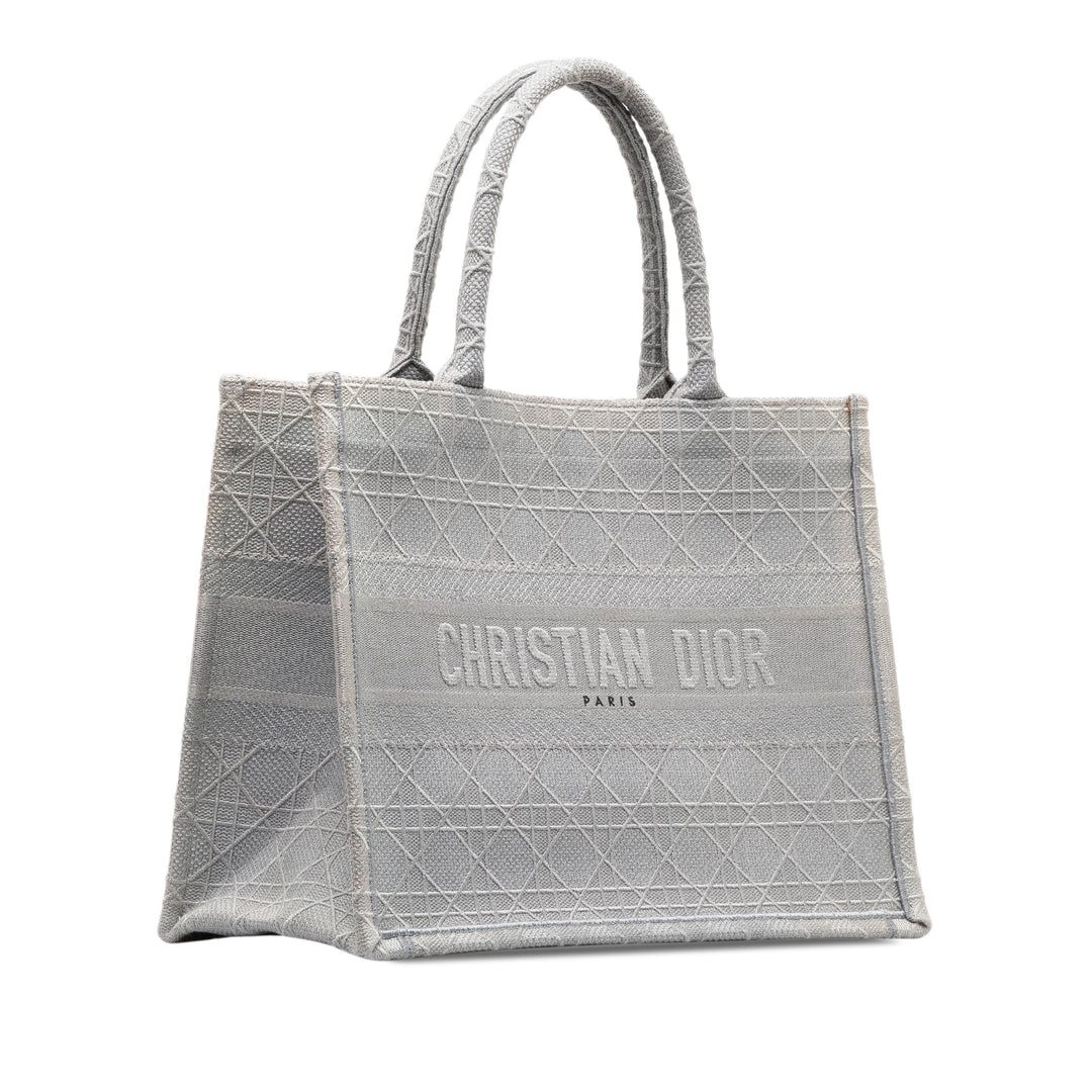 Dior Medium Cannage Embroidered Book Cabas Gris
