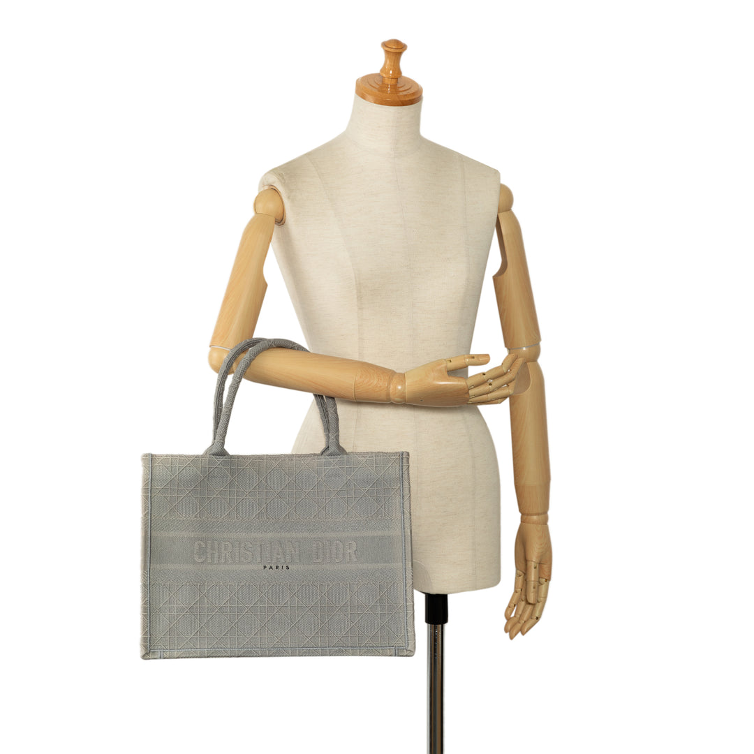 Dior Medium Cannage Embroidered Book Cabas Gris