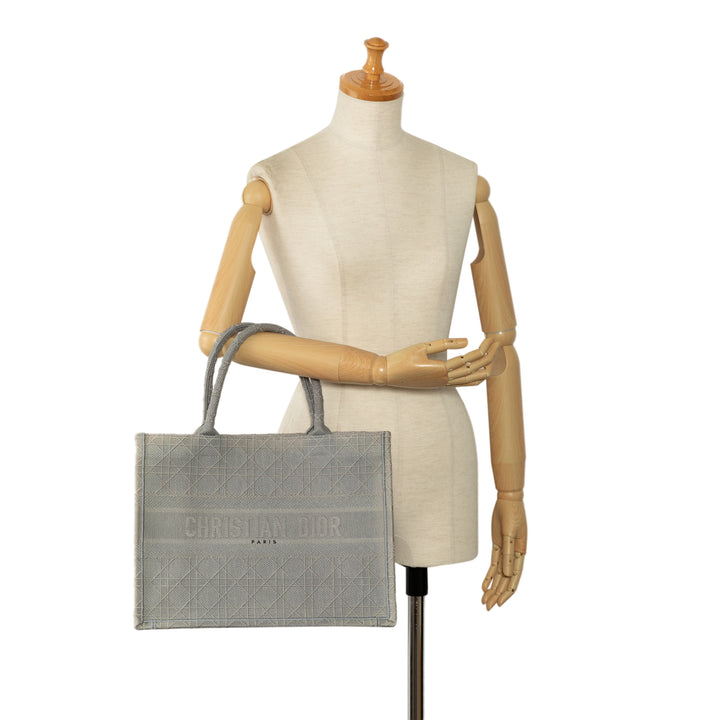 Dior Medium Cannage Embroidered Book Cabas Gris