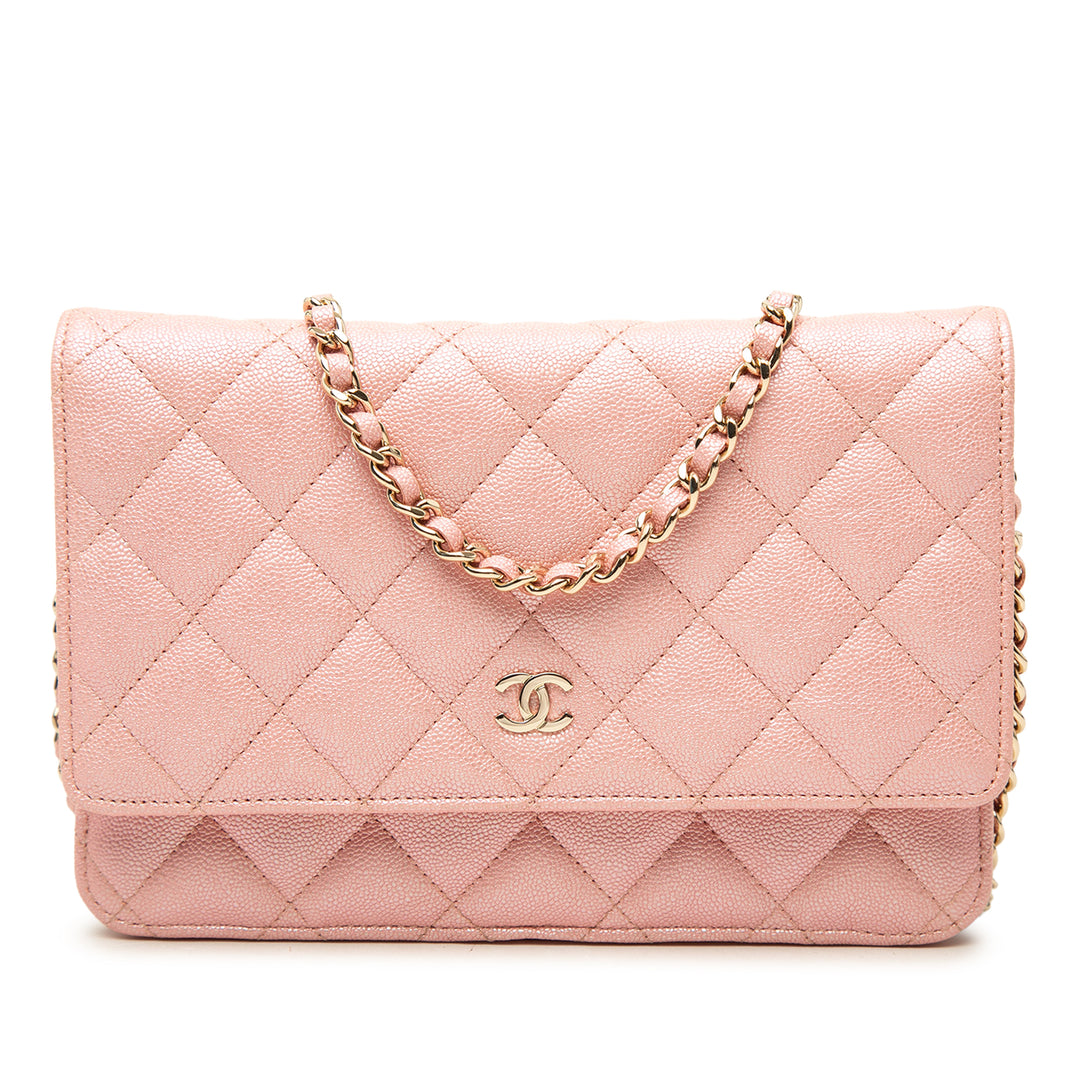 CC Matelassé Irisé Wallet on Chain Cuir caviar Rose