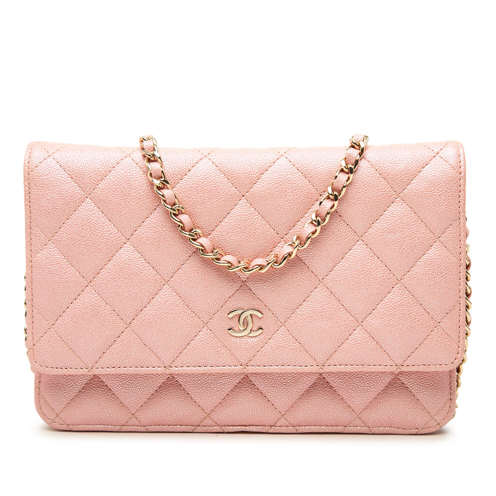 CC Matelassé Irisé Wallet on Chain Cuir caviar Rose