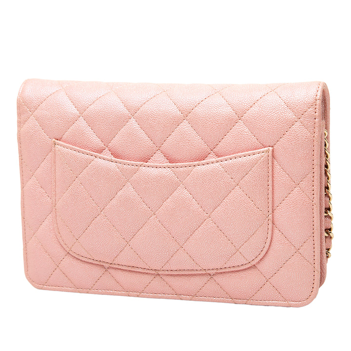 CC Matelassé Irisé Wallet on Chain Cuir caviar Rose