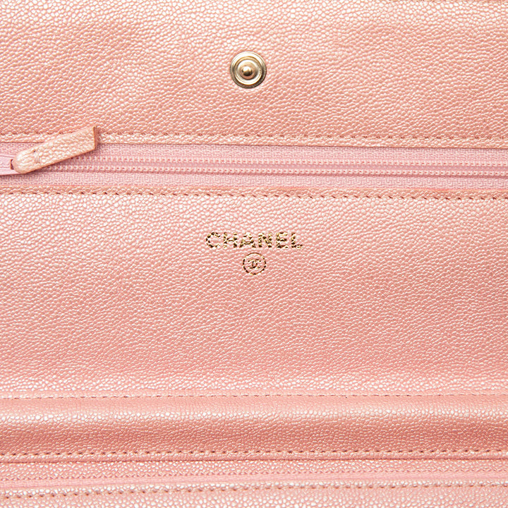 CC Matelassé Irisé Wallet on Chain Cuir caviar Rose