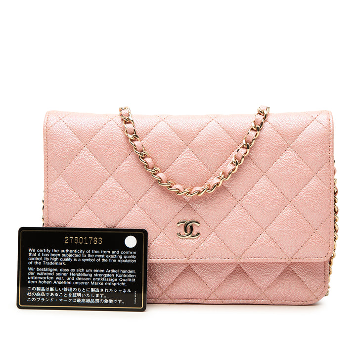 CC Matelassé Irisé Wallet on Chain Cuir caviar Rose