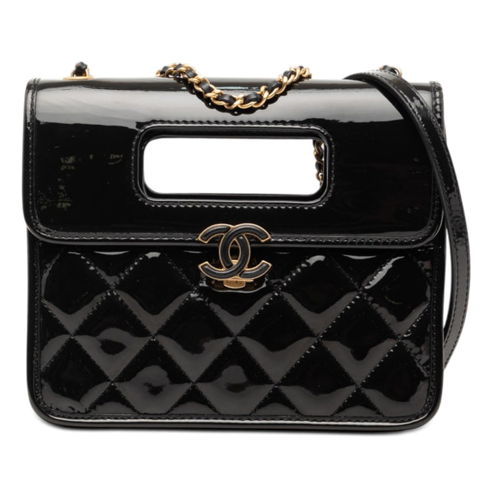 Chanel Mini Matelassé Cuir verni Graphic Catch à rabat