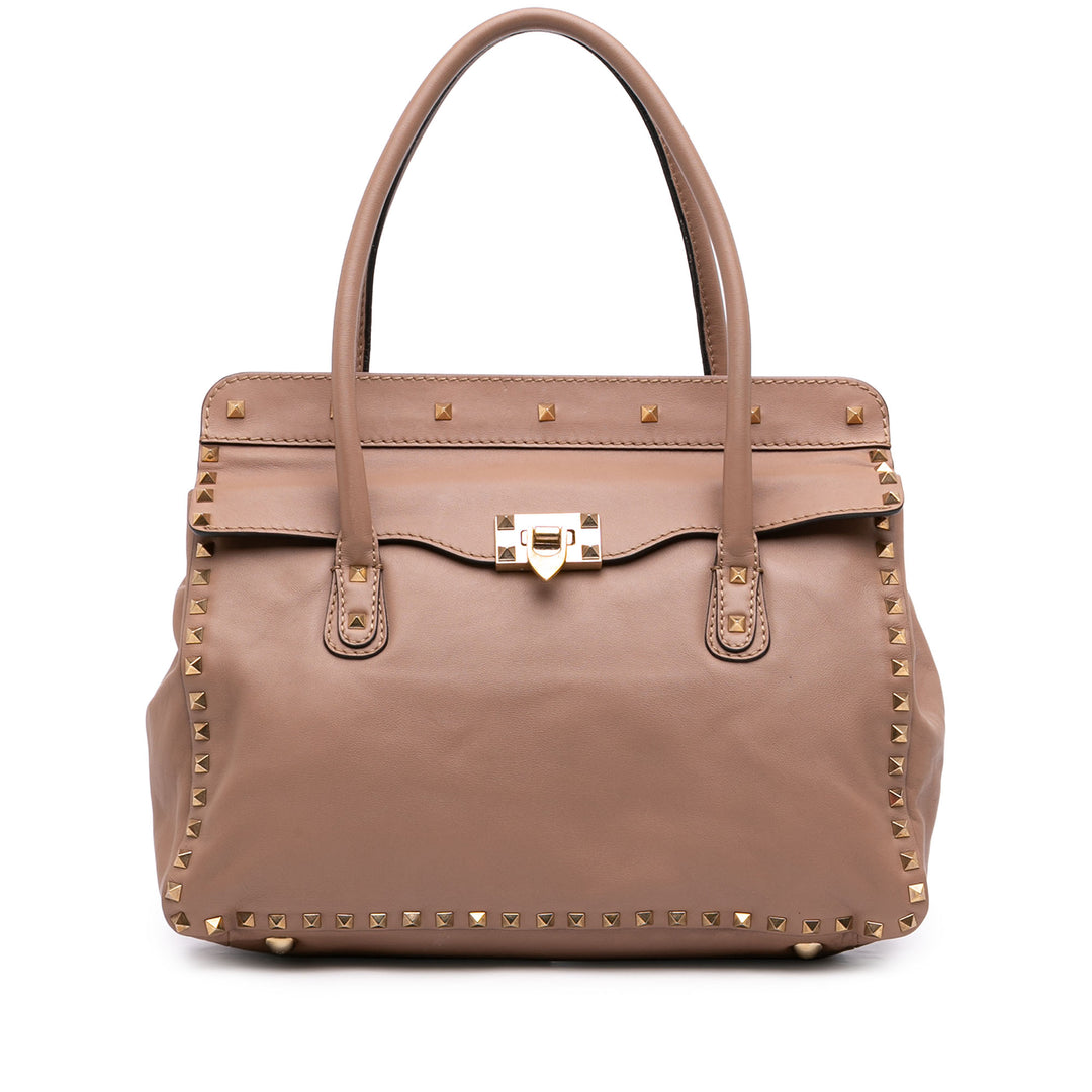 Valentino Cabas Rockstud Double Poignée à rabat Marron – vue principale – GABY PARIS