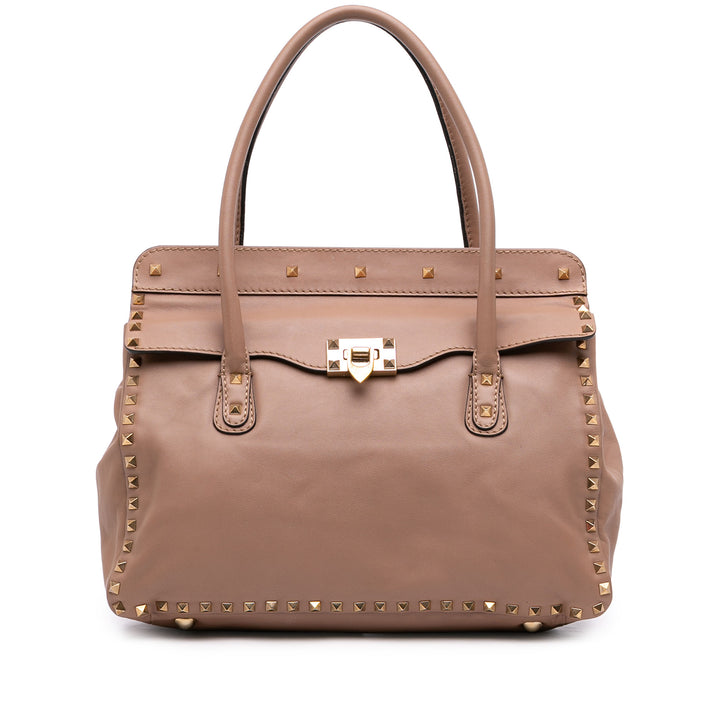 Valentino Cabas Rockstud Double Poignée à rabat Marron – vue principale – GABY PARIS