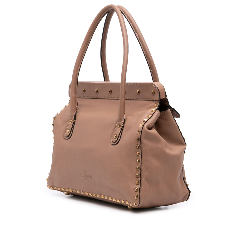 Valentino Cabas Rockstud Double Poignée à rabat Marron – vue 2 – GABY PARIS