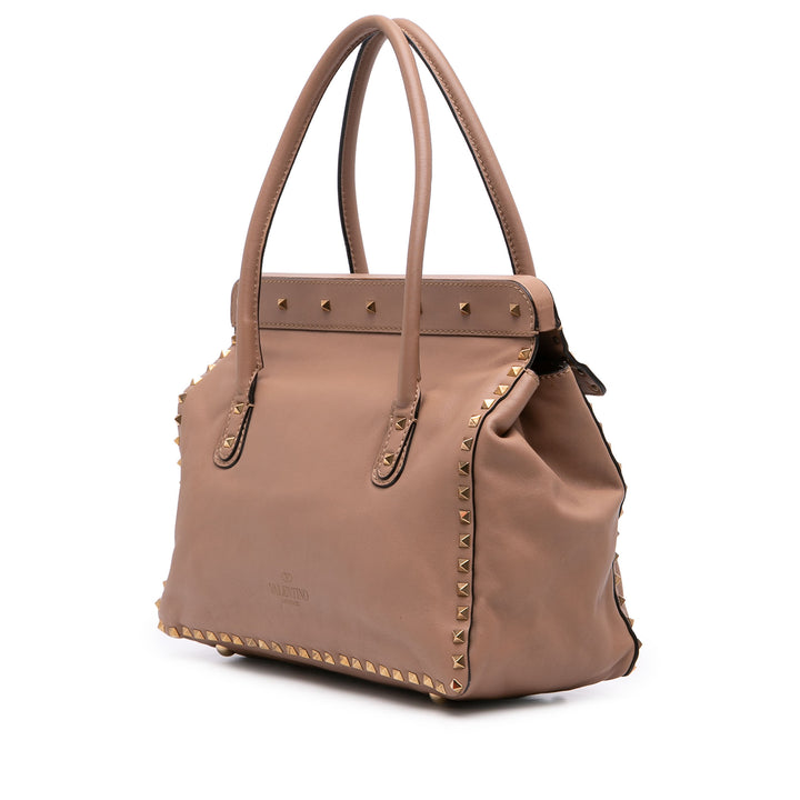 Valentino Cabas Rockstud Double Poignée à rabat Marron – vue 2 – GABY PARIS