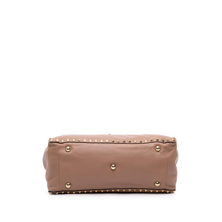 Valentino Cabas Rockstud Double Poignée à rabat Marron – vue 3 – GABY PARIS