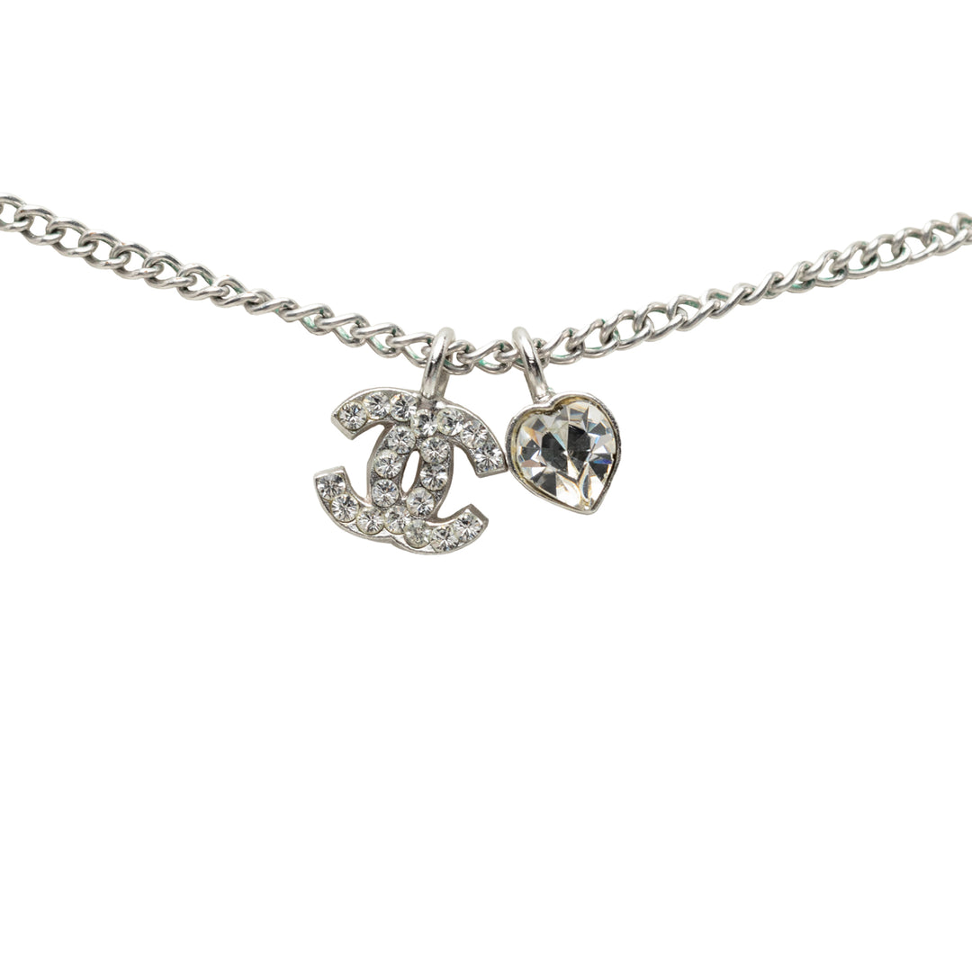 CC Brass Strass Heart Pendant Collier Mini Argenté
