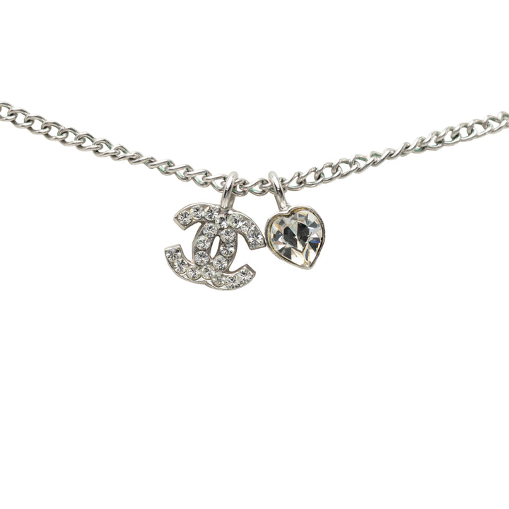 CC Brass Strass Heart Pendant Collier Mini Argenté