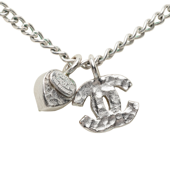 CC Brass Strass Heart Pendant Collier Mini Argenté
