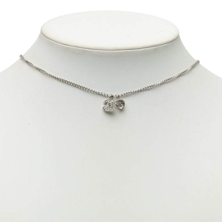 CC Brass Strass Heart Pendant Collier Mini Argenté