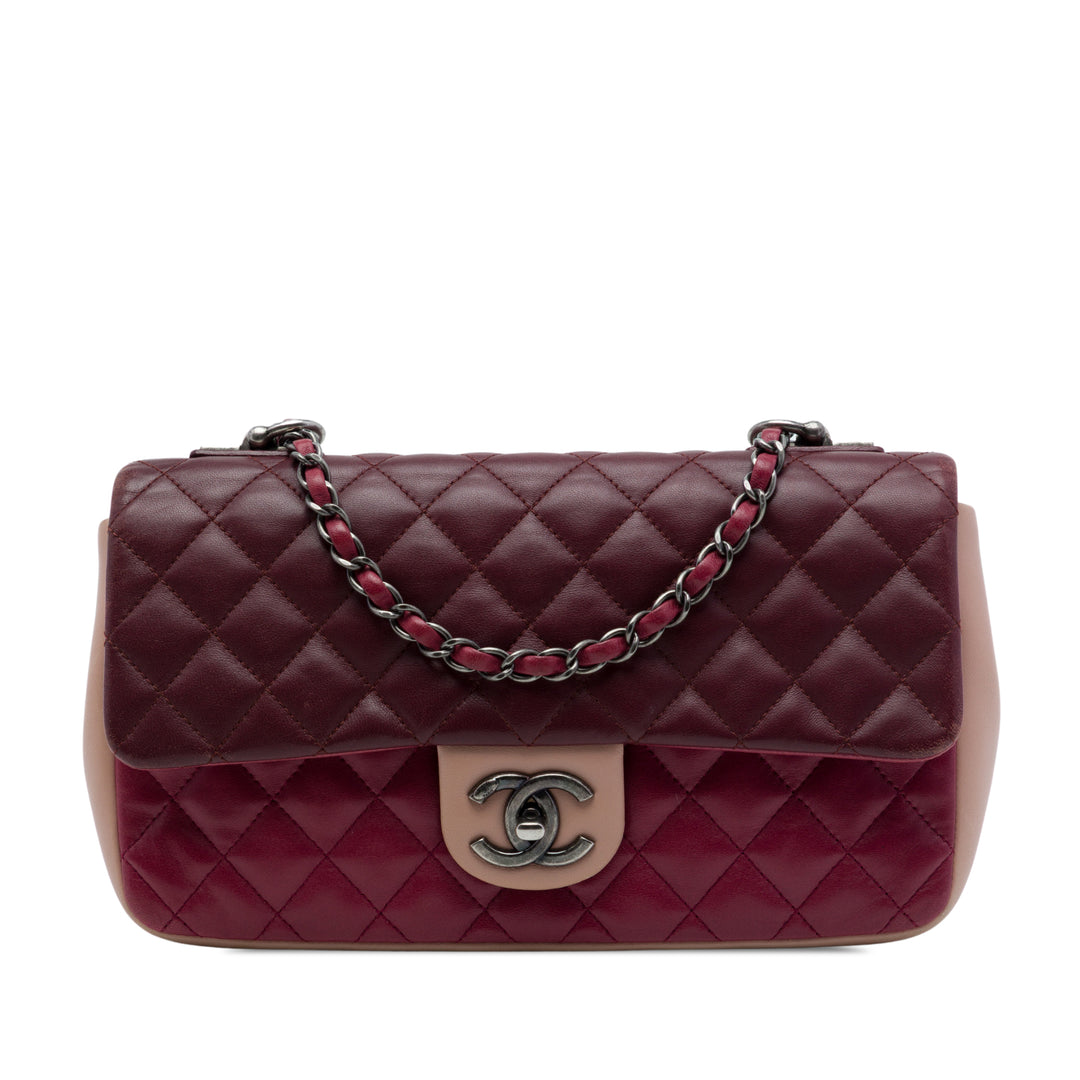 Paris Edinburgh Classic Tricolore Rabat simple Moyen Cuir d'agneau Rouge