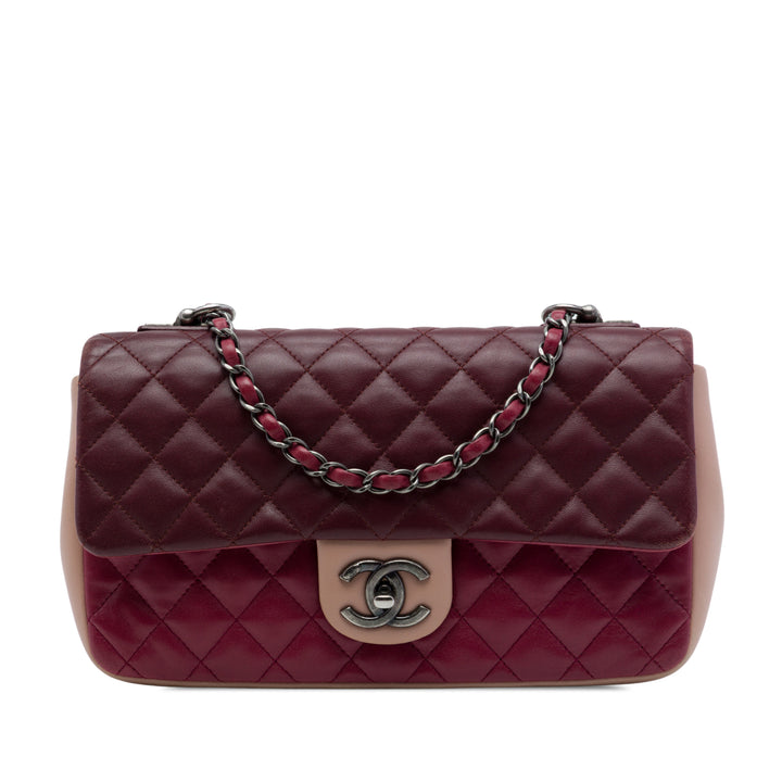 Paris Edinburgh Classic Tricolore Rabat simple Moyen Cuir d'agneau Rouge