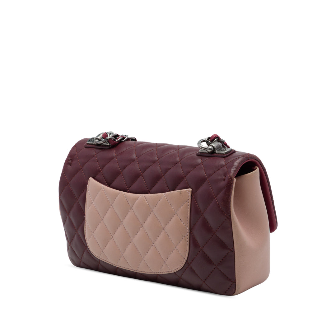 Paris Edinburgh Classic Tricolore Rabat simple Moyen Cuir d'agneau Rouge