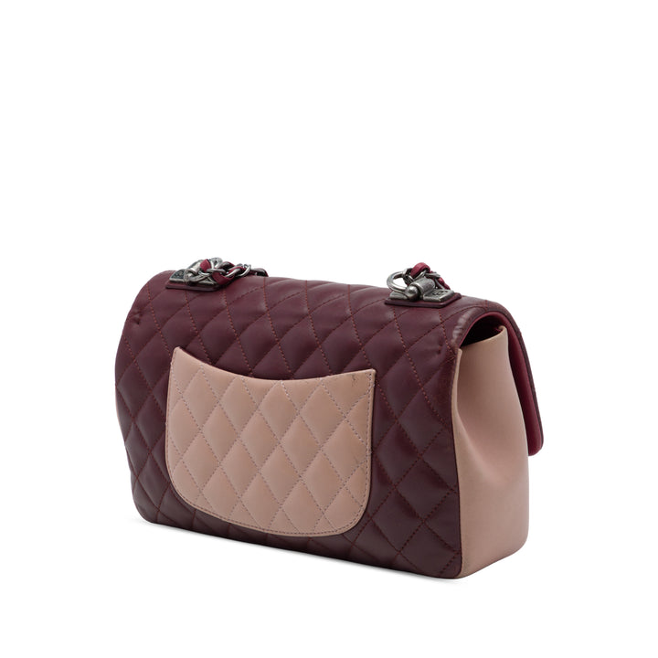 Paris Edinburgh Classic Tricolore Rabat simple Moyen Cuir d'agneau Rouge