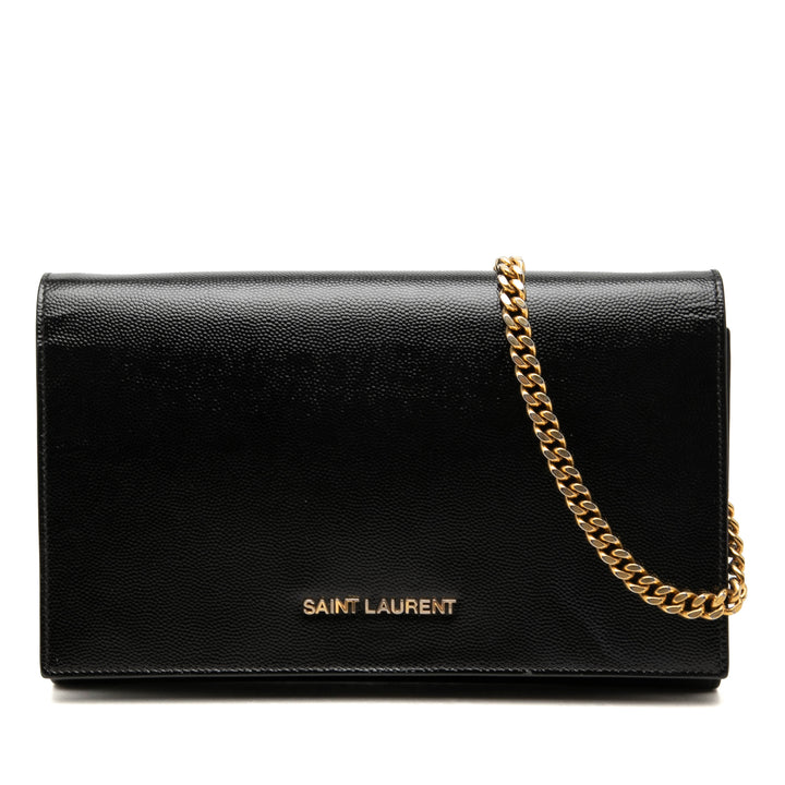 Saint Laurent grainé Classic Letters Wallet on Chain Cuir de veau grainé Noir