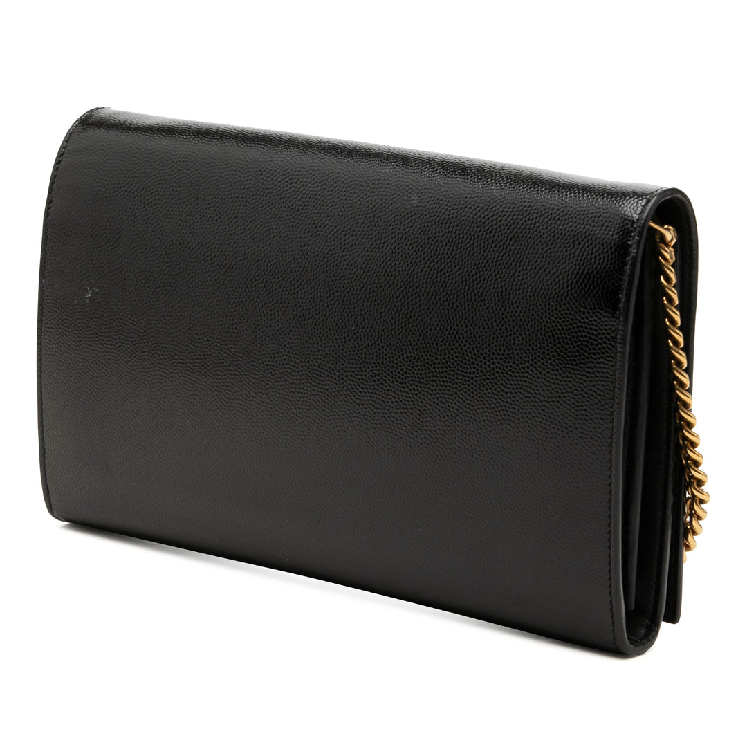 Saint Laurent grainé Classic Letters Wallet on Chain Cuir de veau grainé Noir