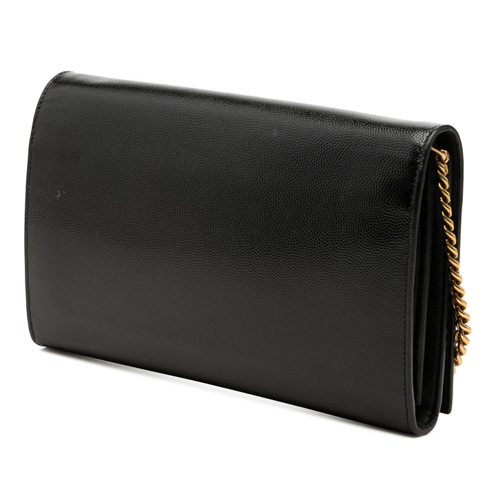 Saint Laurent grainé Classic Letters Wallet on Chain Cuir de veau grainé Noir