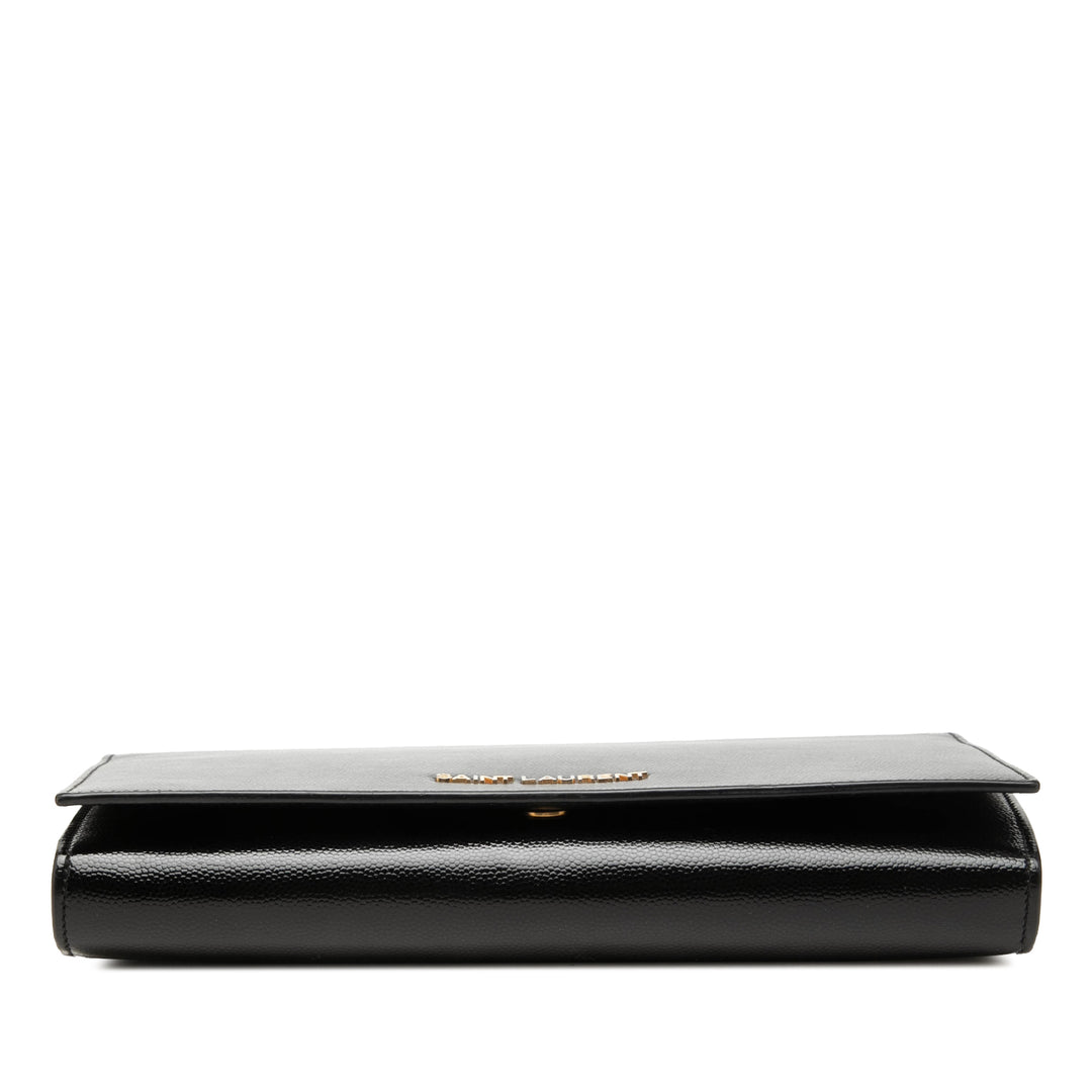 Saint Laurent grainé Classic Letters Wallet on Chain Cuir de veau grainé Noir