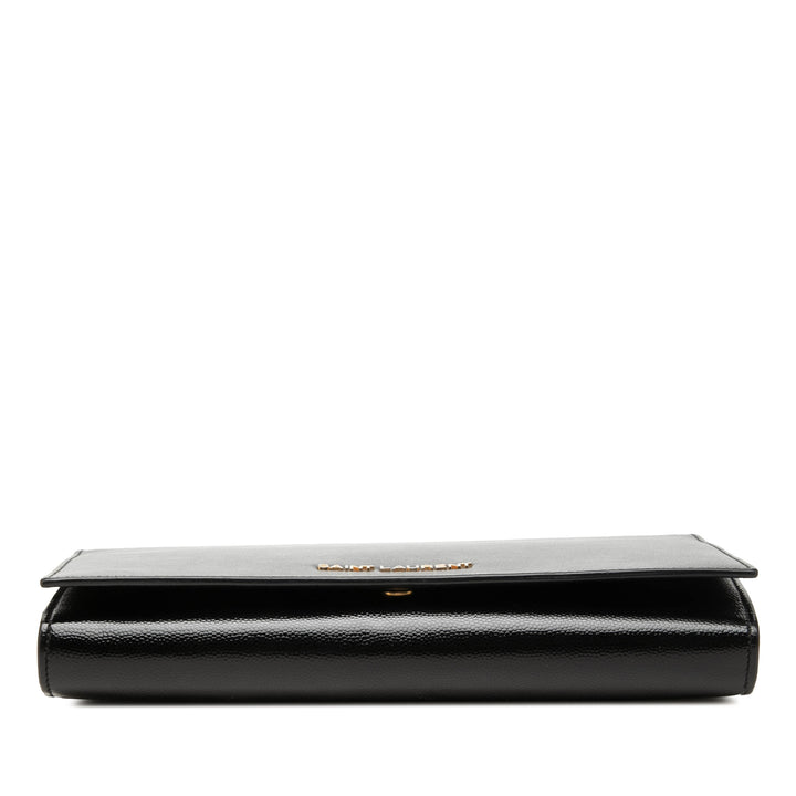 Saint Laurent grainé Classic Letters Wallet on Chain Cuir de veau grainé Noir